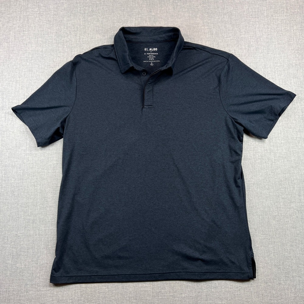 01.ALGO Performance Polo Shirt Men XL Blue Moisture Wicking Athleisure Stretch